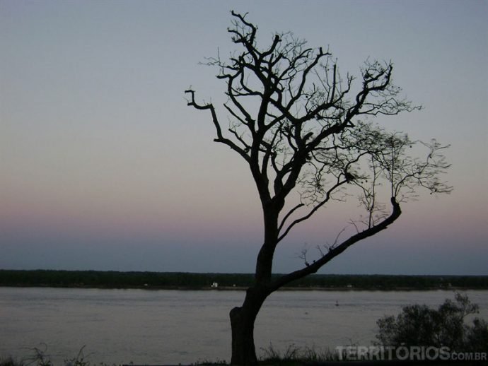 O Rio Paraná e o relevo plano dos Pampas ao fundo