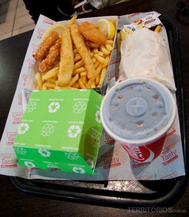 O fish and chips estilo fast food