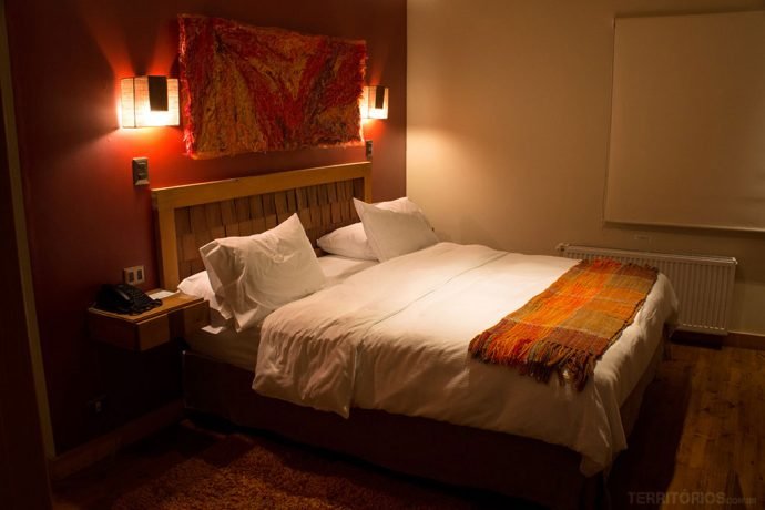 Meu quarto no Cabañas del Lago, um dos hotéis em Puerto Varas