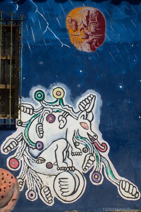 Arte de rua em em parede de casa em Concepción de Ataco