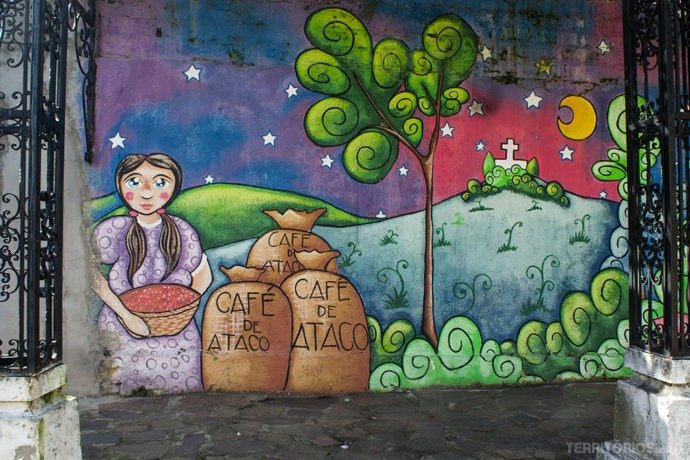 Parede com grafite com tema de café na América Central