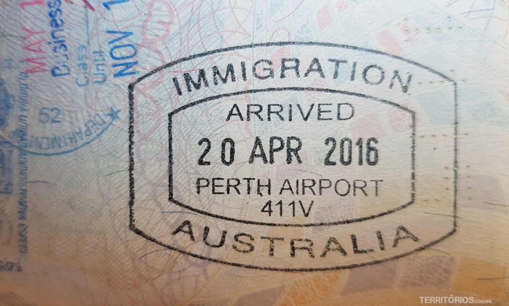 Carimbo no passaporte ao entrar na Austrália