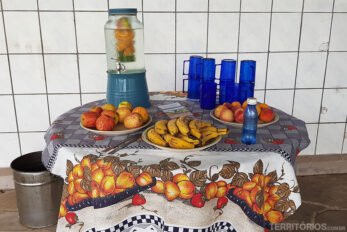 Mesa com frutas e água saborizada