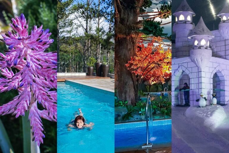 Gramado em todas as estações do ano 4 imagens representam as estações do ano nos atrativos de Gramado