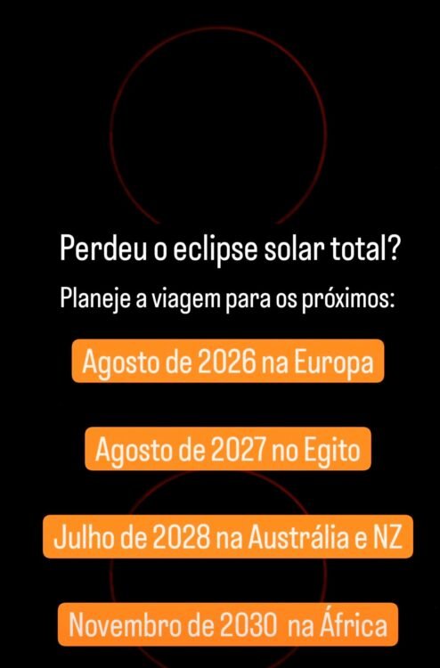 Datas e locais para ver o eclipse solar total no céu nesta década