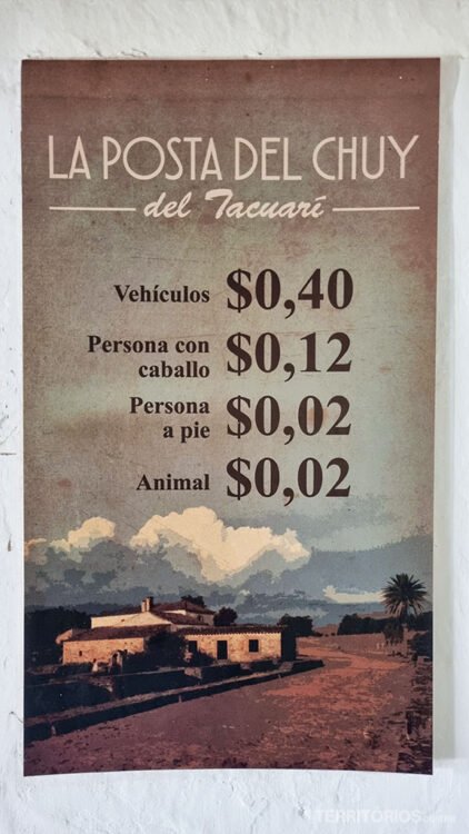 Cartaz antigo com preços de quanto custava atravessar a estrada para Melo