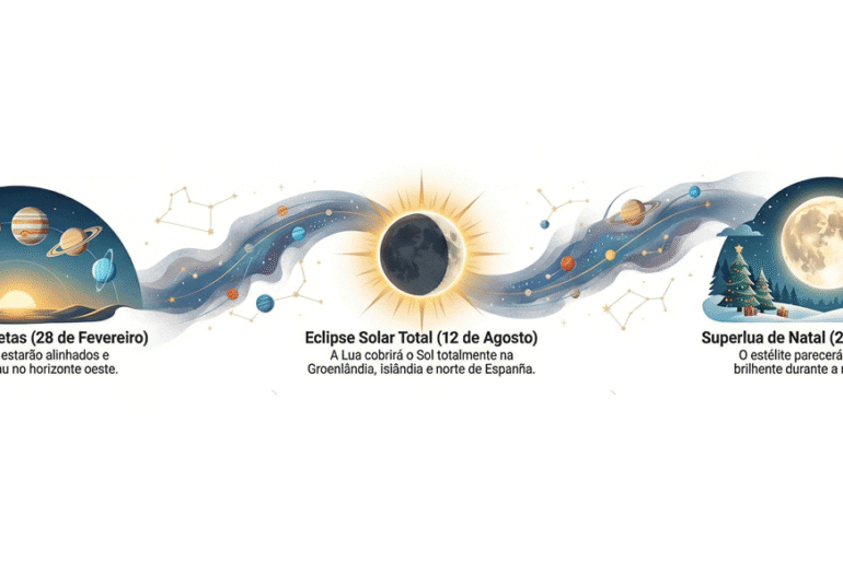 Ilustração de eventos astronômicos de 2026