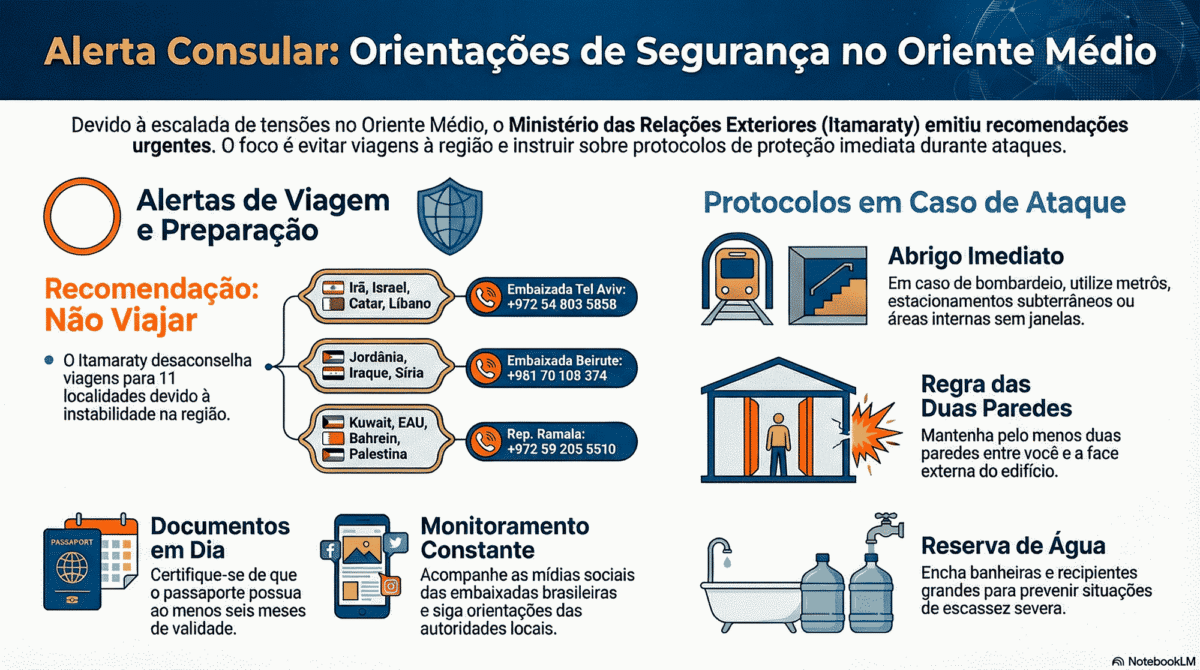 Infográfico para o guia de emergência com instruções do Itamaraty.
